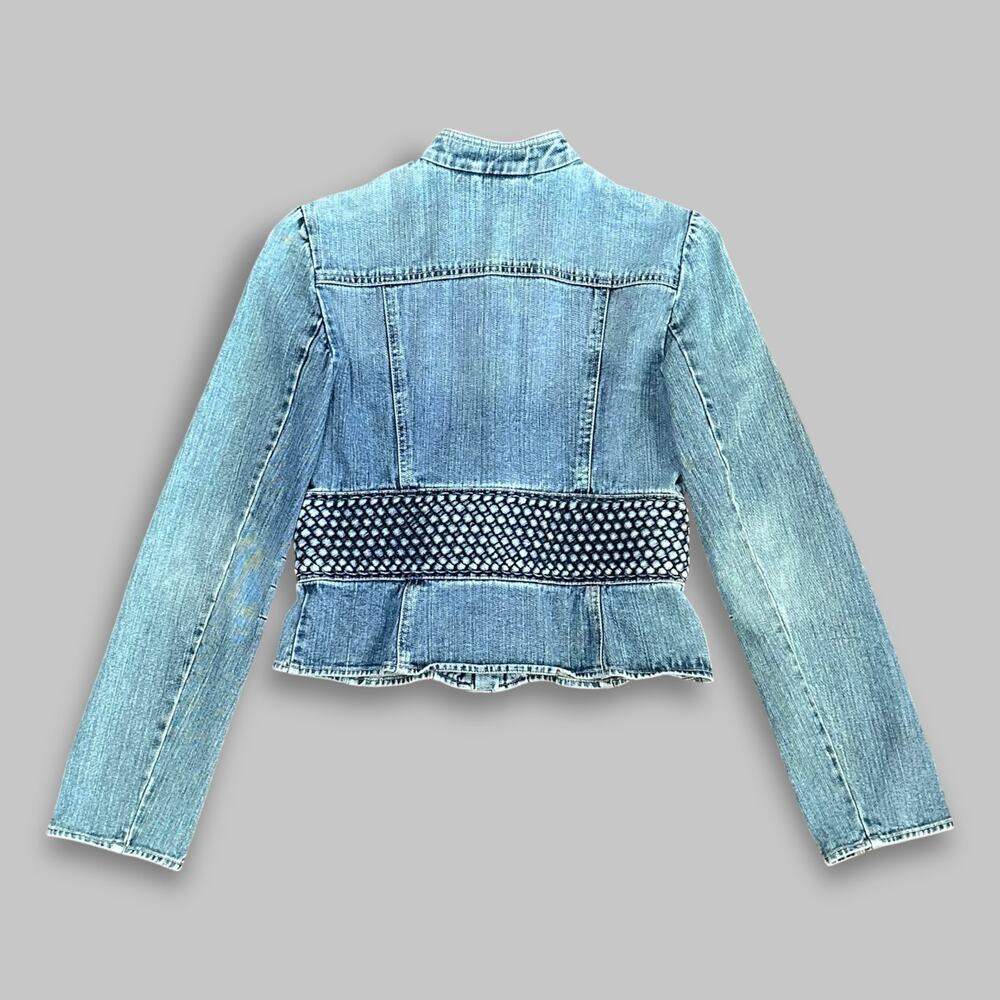 Armani Exchange Women’s Denim Moto Jacket with Woven Accents - Size M - Picture 2 of 5